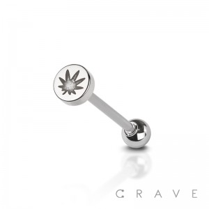 MARIJUANA LASER ENGRAVED 316L SURGICAL STEEL TONGUE BARBELL